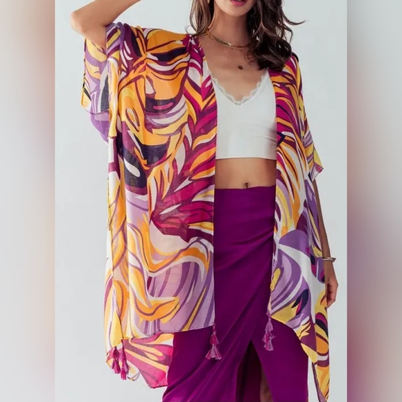 #437 🛑OS BOHO OPEN FRONT Paradise Kimono Cardigan - Picture 4 of 6